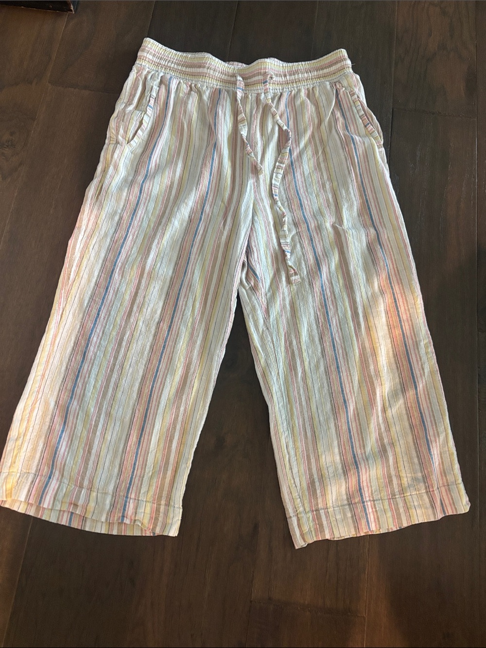 Sharagano Pastel Multi-Stripe Capris in White with Pastel Stripes